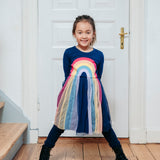 Danamade DFRIEDA Girls Long-Sleeves Rainbow Drip Dress - Navy Blue